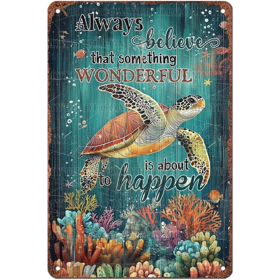 Sea Turtle Wall Decor Vintage Metal Tin Sign With Inspirational Quote for Office Bedroom Living Room Home Decoration 12 x 8 Inch
