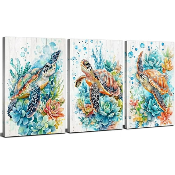 Sea Turtle Wall Hieng Ocean Bathroom Decor Succulent Pictures Beach Coastal Room Decor Vintage Marine Life Animals Canvas Paintings Abstract Turtles Posters Hiengwork Home Bedroom Decorations