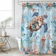 thumbnail image 1 of Sea Turtle Waterproof Fabric Shower Curtain,Summer Beach Coastal Nautical Coral Blue Red Waterproof Fabric Shower Curtain for Bathroom Curtains Bathtubs Shower Curtains with 12 Hooks Stall 54x78in, 1 of 8
