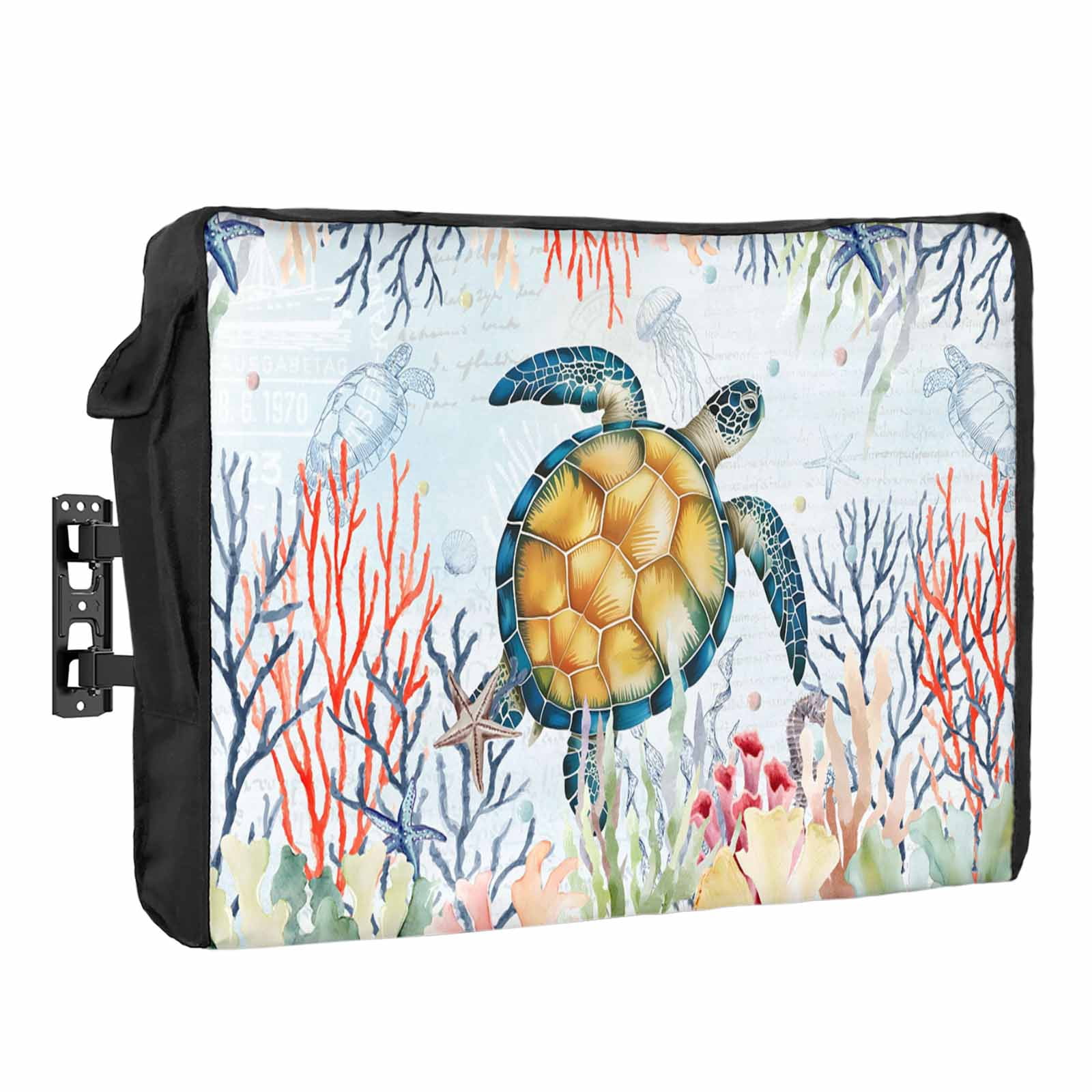 Sea Turtle Waterproof Outdoor TV Cover, Vintage Watercolor Ocean ...