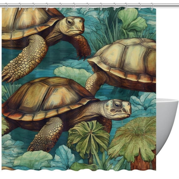 Sea Turtle Waterproof Printed Shower Curtain Set with Hooks for Bathroom Decoration