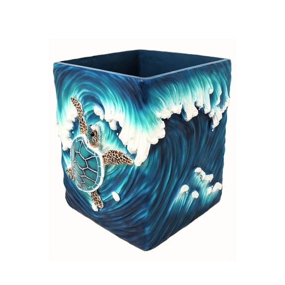 Sea Turtle Wave Accent Trash Bin - Nautical and Ocean - Inspired Wastebasket - Ideal for Sea and Marine Life Lovers