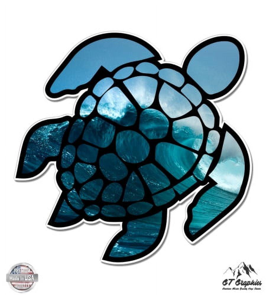 Sea Turtle Waves - 3" Vinyl Sticker - For Car Laptop I-Pad Phone Helmet ...