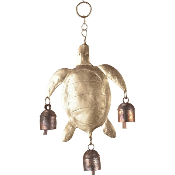 Vivanta Sea Turtle Wind Chime Outdoor Decor - 10" Bronze Finish Metal Hanging Bells for Garden, Porch, Wall - Coastal Farmhouse, Boho Beach House, Nursery Decor & Large Christmas Tree Ornament