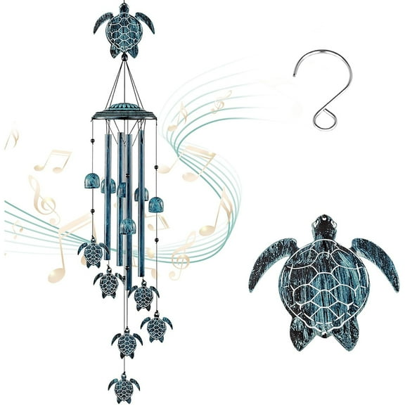 Sea Turtle Wind Chime for Outside, Turtle Aluminum Tube Windchime with S Hook,Home Garden Patio Decor, Memorial Wind Chimes for Mom Grandma Unique Birthday Festival Gifts.