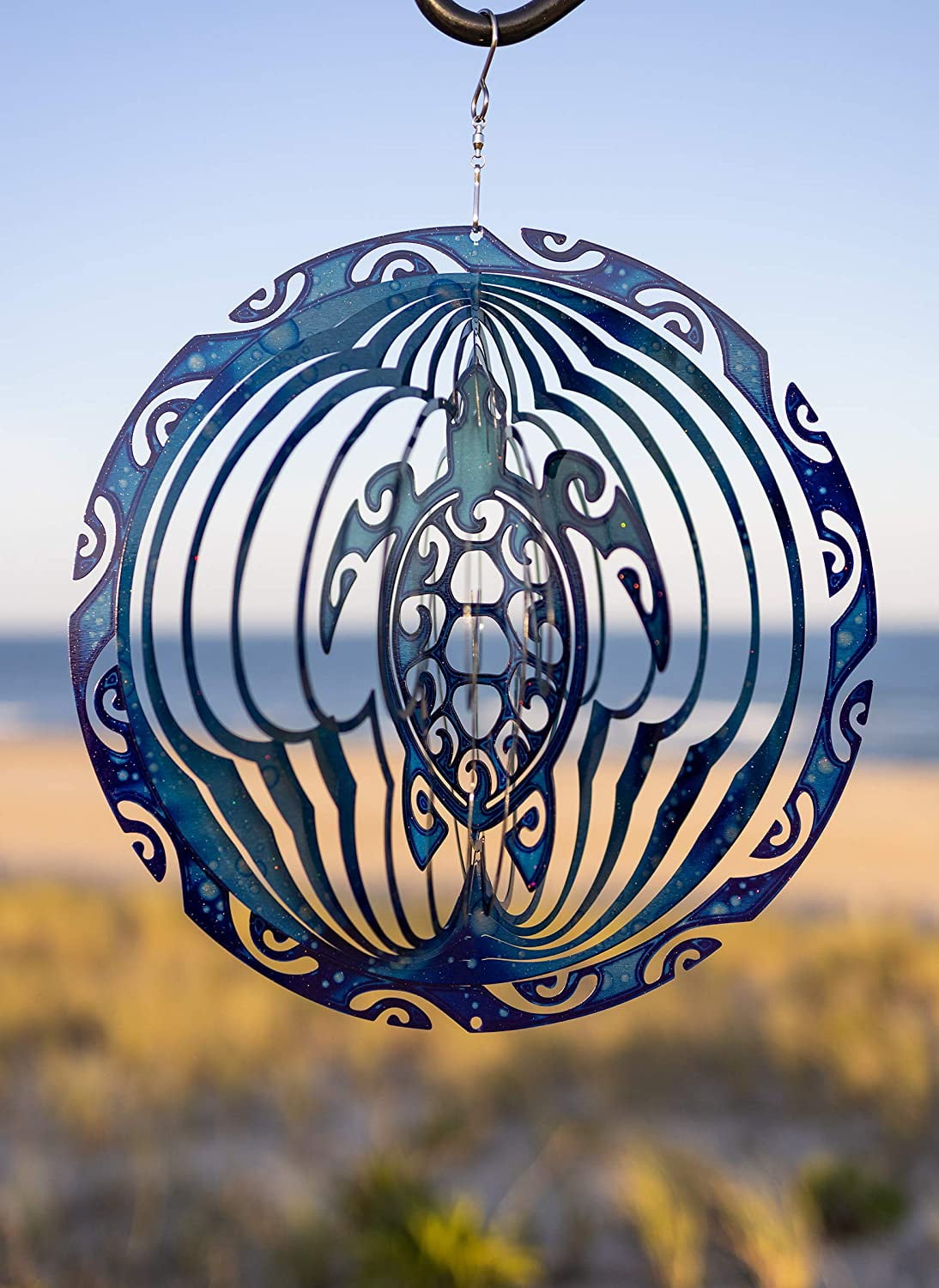 Sea Turtle Wind Chimes, Sea Turtle Wind Spinner, Tribal Turtle 3D Metal Outdoor Garden Decor Wind Spinner, for Yard and Garden