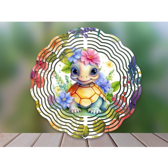 Sea Turtle Wind Spinner 10 Inch Metal Double-Sided Rotating Wind Spinner - Vibrant Design for Garden Outdoor Decor, Patio Yard Art, Durable Aluminum, Rotating