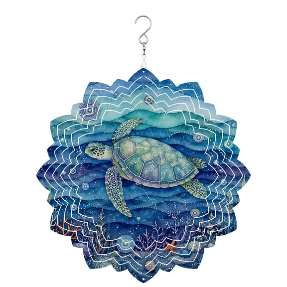 Sea Turtle Wind Spinner for Garden Yard 8In, Ocean Seashells Bubbles Coastal Boho 3D Stainless Steel Kinetic Hanging Wind Spinners Rustproof Outdoor Decor for Lawn Patio Home