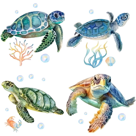 Sea Turtle Window Stickers Waterproof Ocean Animal Window Decals Alert Film Bathroom Kitchen Sliding Door Glass Anti-Collision Clings