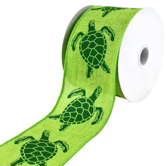 Sea Turtle Wired Ribbon, 2-1/2-inch, 10-yard, Lime