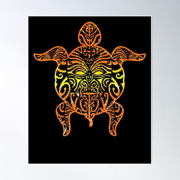 Sea Turtle With Maori Tribal Tattoos Poster Wall Art, Modern Wall Decor For Living Room Bedroom, 8x12 UNFRAMED
