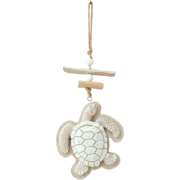 Sea Turtle Wood Wall Art, Beach Decor with Jute String White