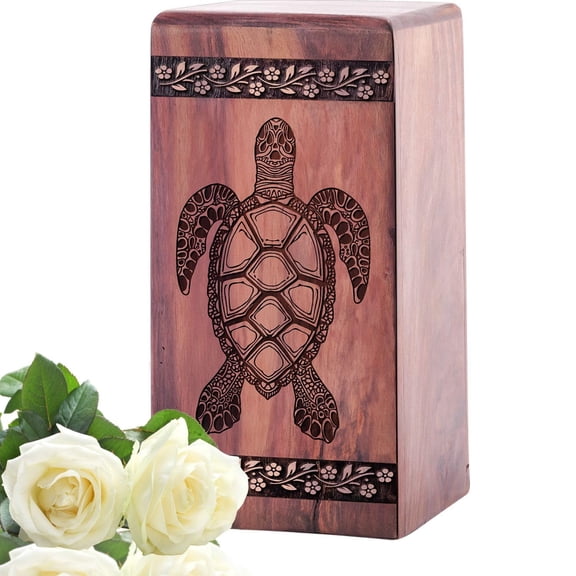 Sea Turtle Wooden Cremation Urn for Human Wood Ashes Decorative Box Funeral Urns for Adult Male Female with Velvet Bag Burial or Memorial Keepsake - 11.25inch, Large Size - 1Pcs Pack