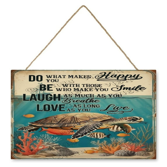 Sea Turtle Wooden Hanging Plaque 10"x16" Summer Decor, Coastal Beach House Bedroom Bathroom Decor Sea Turtle Decor Wood Hanging Sign, Decor for Beach Ocean Theme Room