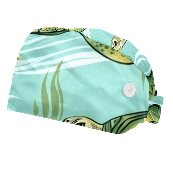 Sea Turtle Working Caps with Buttons Adjustable for Women Men with Sweatband Washable,One Size，2 Packs