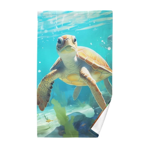 Sea Turtle and Seaweed Cotton Face Towels Absorbent Hand Towel Soft Bathroom Towel for Kitchen Hotel Decoration