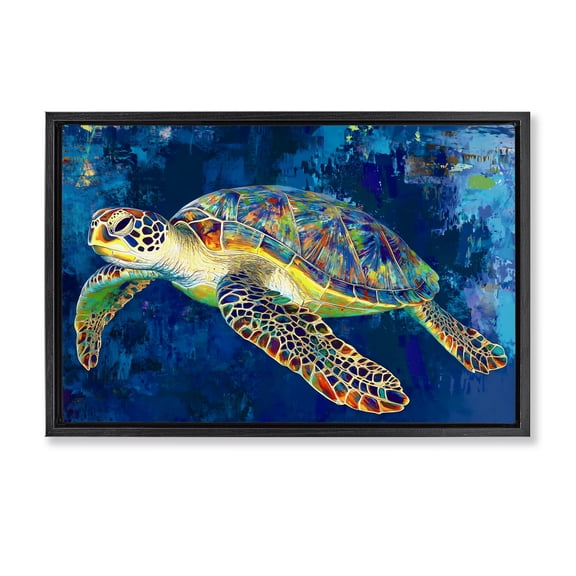 Stupell Industries Sea Turtle in Prismatic Colors Black Framed Floater Canvas Wall Art, design by LSR Design Studio, 17 x 25