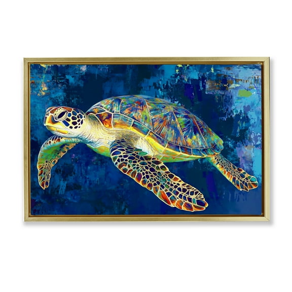 Stupell Industries Sea Turtle in Prismatic Colors Gold Framed Floater Canvas Wall Art, design by LSR Design Studio, 21 x 31