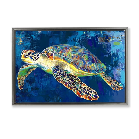 Stupell Industries Sea Turtle in Prismatic Colors Gray Framed Floater Canvas Wall Art, design by LSR Design Studio, 17 x 25