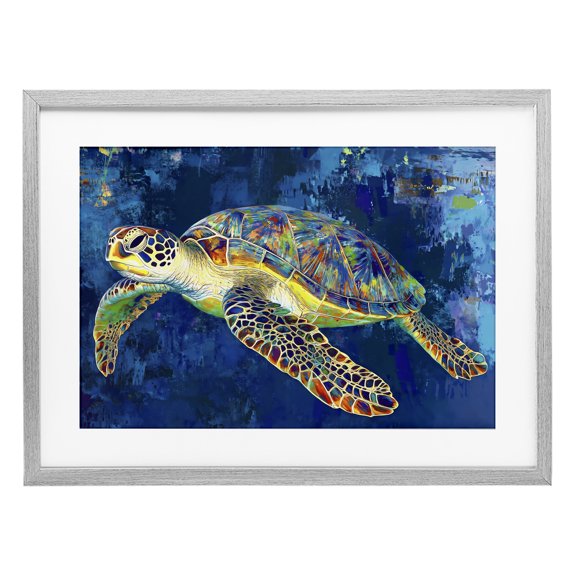 Stupell Industries Sea Turtle in Prismatic Colors Gray Framed Print Under Glass, design by LSR Design Studio, 14 x 20