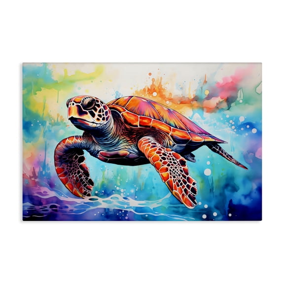Stupell Industries Sea Turtle over Watercolor Splash Canvas Wall Art, design by LSR Design Studio, 16 x 24
