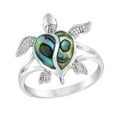 thumbnail image 1 of Sea Turtle with Heart Abalone Shell Sterling Silver Ring for Female Jewelry Gift Size-9, 1 of 5