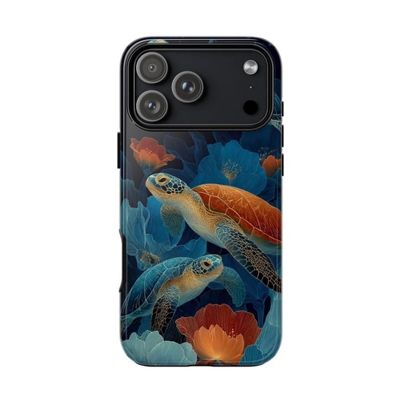 Sea Turtles Aqua Floral Marine Nature iPhone Case 17 11 12 13 14 15 16 Pro Max