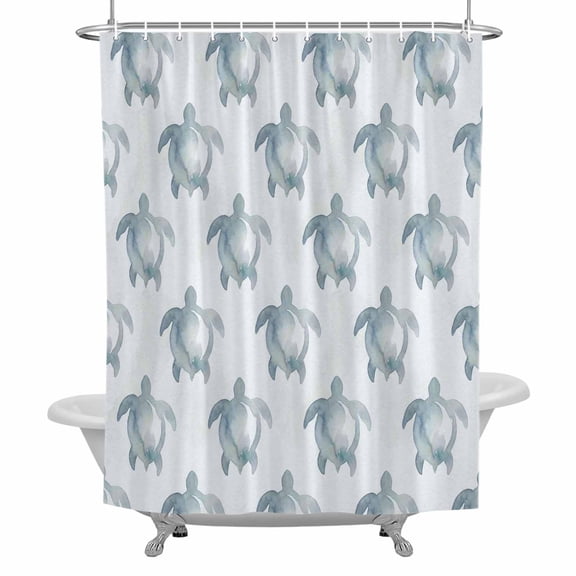 Sea Turtles Bathroom Shower Curtain, Watercolor Gradient Grey Blue Turtles Blue Waterproof Washable Soft Bath Curtain for Bathtub Decor with 12 Hooks&Grommet, 60x72 Inch