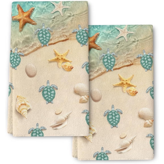 Sea Turtles Beach Kitchen Towels Decorative Set of 2 Teal Nautical Coastal Hand Towels for Kitchen Bathroom Bar Absorbent Dish Clothes Summer Ocean Themed Holiday Decor 18 x 26 Inch