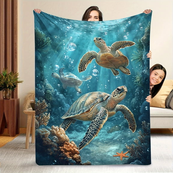 Sea Turtles Blanket Deep Sea Three Sea Turtles Pattern Blanket Gift Soft Blanket Flannel Blanket One Piece