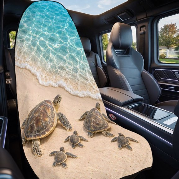 Sea Turtles Car Seat Cover Towel, Absorbent Car Seat Towel for Gym, Sports, Beach, Coastal Marine Teal Ocean Waves Wildlife Sand Beach Universal Front Seats Protector for Cars, Trucks, SUVs