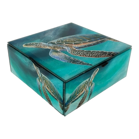 Sea Turtles Crystal Glass Keepsake Box with Velvet Liner 4.7 inch Sea Life