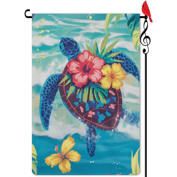 Sea Turtles Garden Flag Colorful Floral Burlap Double Sided Outdoor Welcome Yard Lawn Decor 12.5x18 Small Flag