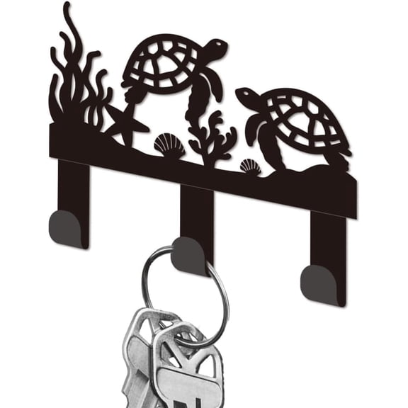 Sea Turtles Key Holder for DIY Wall Mini Black Iron Keychain Hooks Wall Mounted Key Rack with 3 Hooks Small Keys Hangers for DIY Bag Dog Leash Storage Entryway