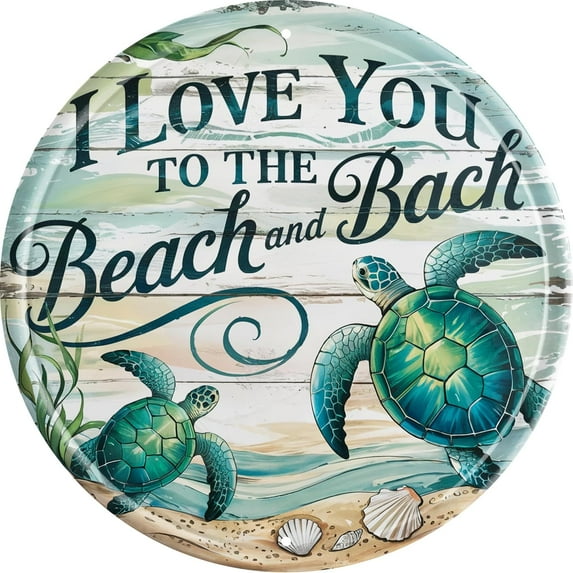 Sea Turtles Love You to Beach Metal Sign 8x8in Round Vintage Coastal Plaque for Bathroom Bedroom Wall Decor Beach House Gift
