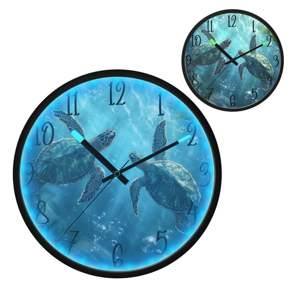 Sea Turtles Luminous Wall Clock with Sound-Activated LED 12-Inch Silent Acrylic Timepiece for Bedroom Livingroom or Office