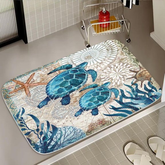 Sea Turtles Nautical Blue Ocean Beach Animals Bath Rugs Non Slip Shower Mat Bathroom Decor Door Rug (16x24 inches, Sea Turtles)