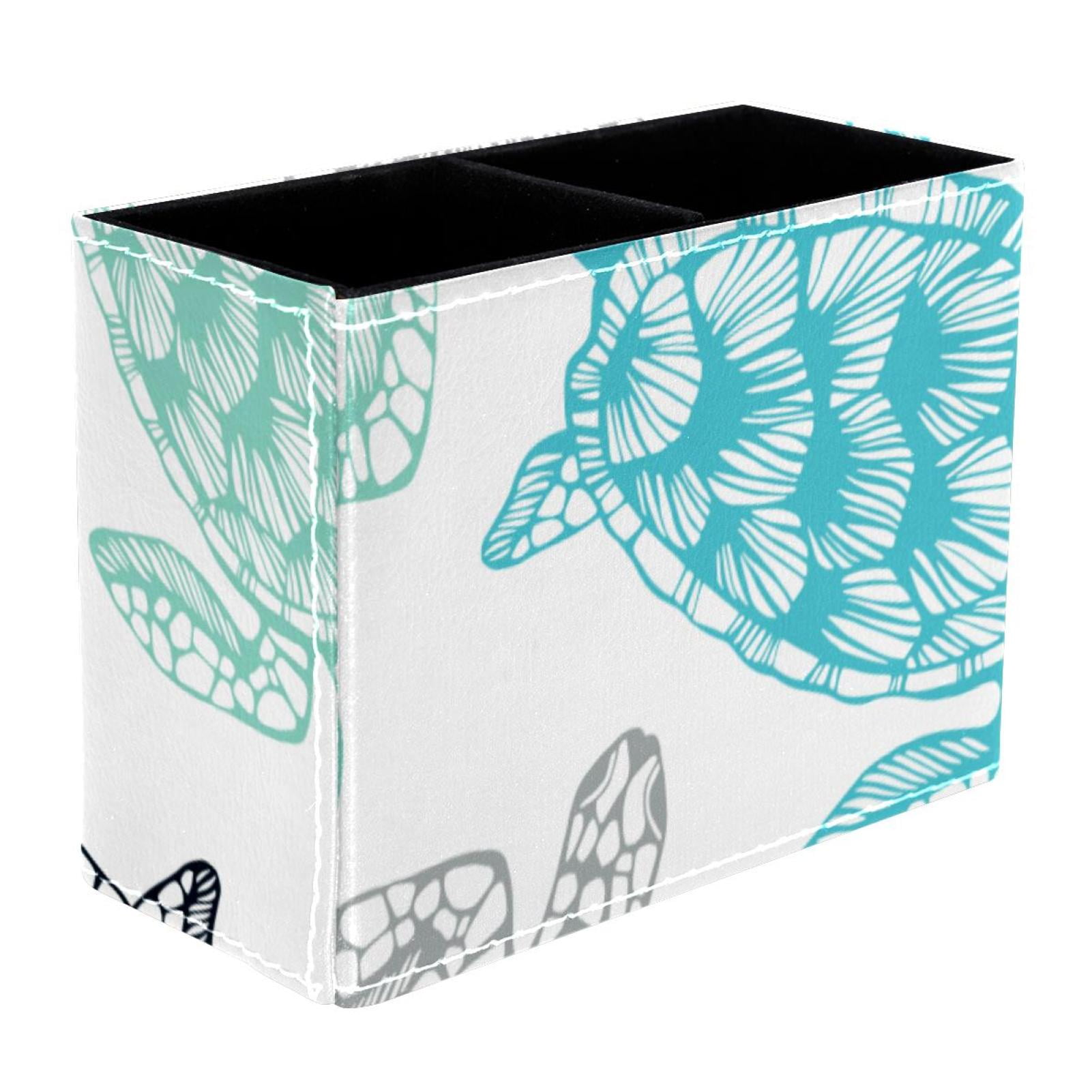 Sea Turtles Pattern PVC Leather Brush Holder and Pen Organizer - Dual ...