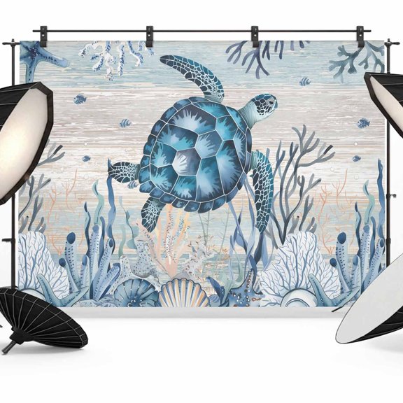 Sea Turtles Photography Backdrop 7x5FT, Marine Life Corals Shell Starfish Ocean Vintage Photo Backdrops, Background for Photography Studio Photo Studio Background, Back Drop for Photoshoot