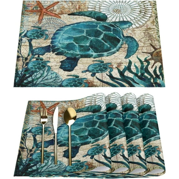 Sea Turtles Placemats Set of 4 Rectangle Table Mats Washable Heat-Resistant Place Mat for Kitchen Dining Table Decor Indoor Outdoor