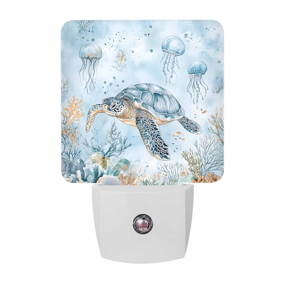 Sea Turtles Plug-in LED Night Lights Blue Theme Auto Dusk-to-Dawn Sensor for Bedroom, Bathroom, Kitchen, Nursery, Hallway, Stairs, Wall Home Decor