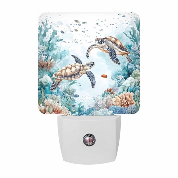 Sea Turtles Plug-in LED Night Lights Ocean Fish Coral Auto Dusk-to-Dawn Sensor for Bedroom, Bathroom, Kitchen, Nursery, Hallway, Stairs, Wall Home Decor