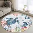 thumbnail image 1 of Sea Turtles Round Area Rug 3.3 FT, Non Slip Small Entryway Kitchen Mat, Oceans Octopus Starfish Seahorse Coral Washable Soft Circular Rug Non-Shedding Door Mat for Bathroom Playroom Kids Room, 1 of 9
