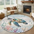 thumbnail image 1 of Sea Turtles Round Living Room Rugs 6 ft, Marine Life Corals Shell Starfish Ocean Summer Washable Area Rug with Non-Slip Sturdy Edge Binding Round Carpet for Kitchen Office Bedroom, 1 of 9