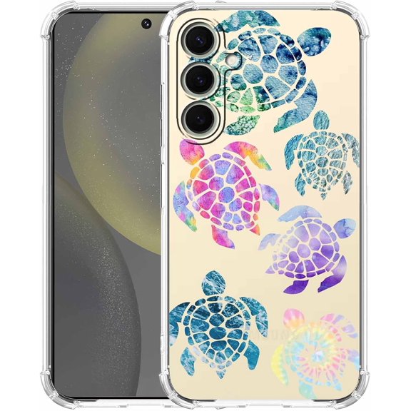 Sea Turtles Samsung Galaxy S24 Case,Ocean Creatures Pattern Design for Women Men,Soft Transparent TPU Bumper Case for Galaxy S24
