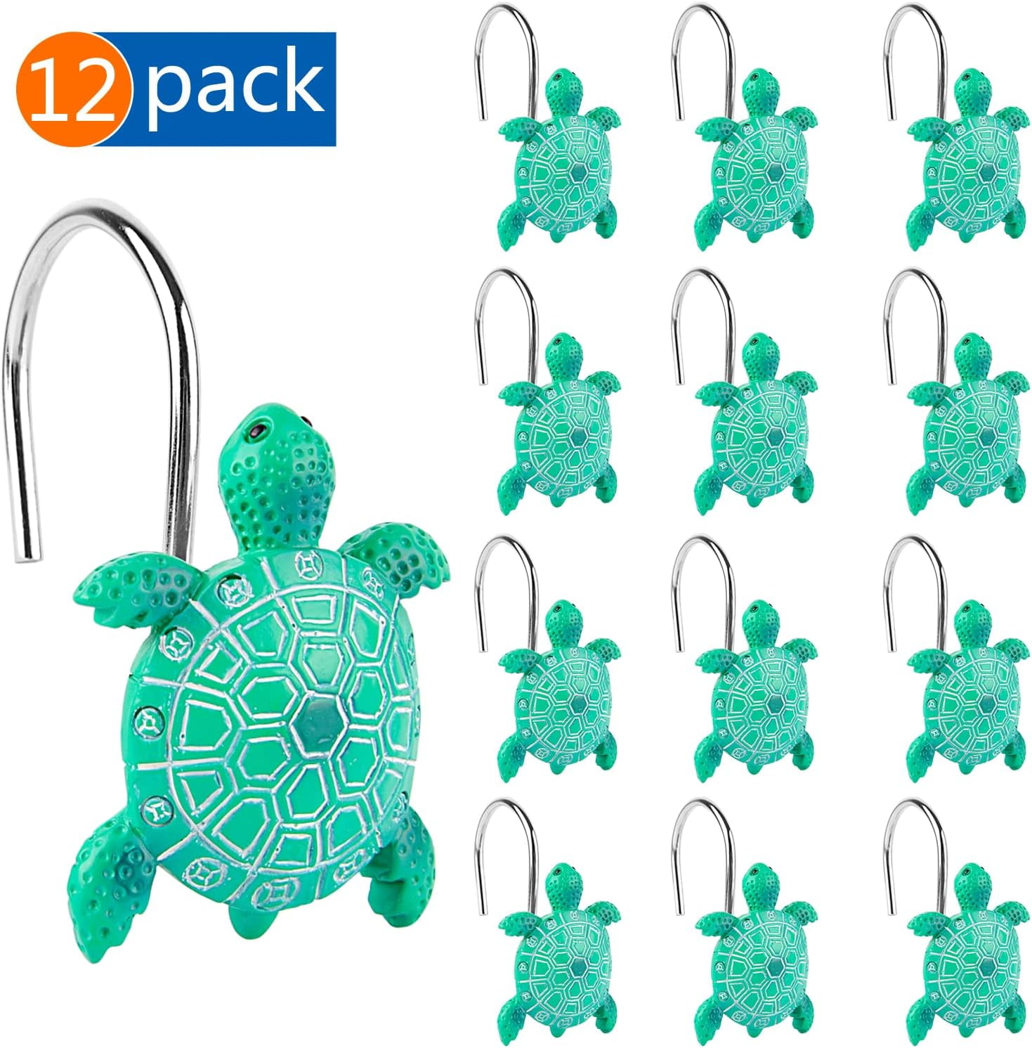 Sea Turtles Shower Curtain Hooks Rings for Bathroom, Metal Shower Curtain Hanger Hooks