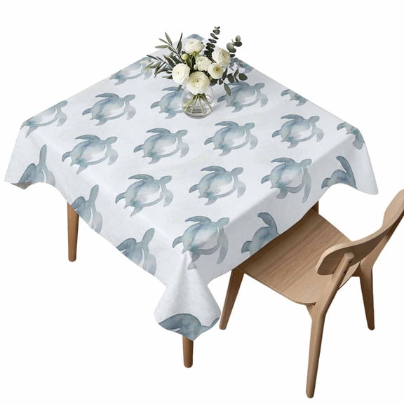 Sea Turtles Square Tablecloth Watercolor Gradient Grey Blue Turtles Blue Waterproof Wrinkle Free Soft Table Cloth Spill-Proof Washable Table Cover for Dining Party Picnic 54 x 54 Inch