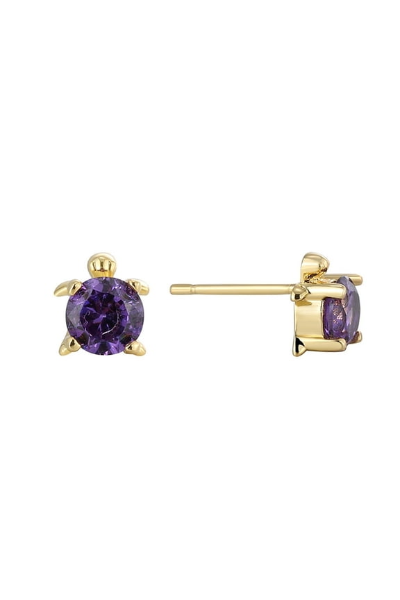 Sea Turtles Stud Earrings Gold Plated Earrings Cute Coastal Purple Zirconia Turtle Earrings Beach Jewelry For Women Gift