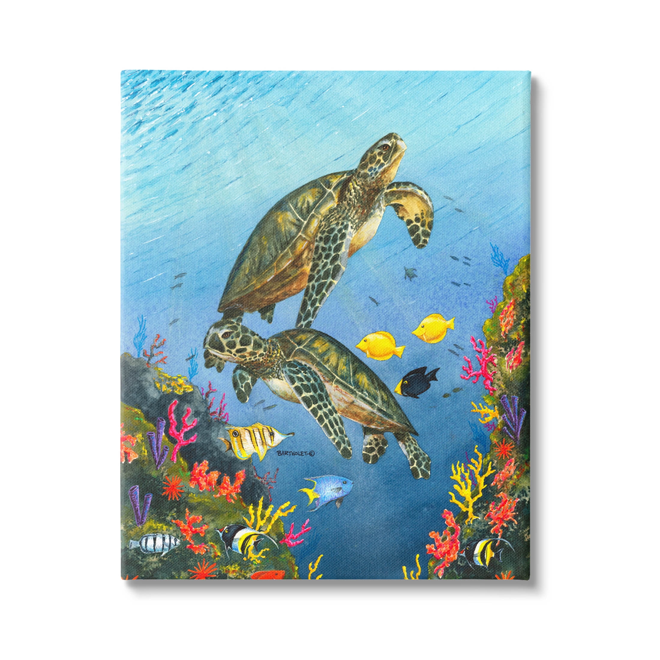 Sea Turtles Swimming Underwater Reef Animals & Insects Graphic Art Gallery Wrapped Canvas Print Wall Art