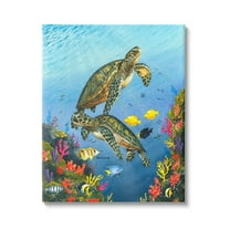 Sea Turtles Swimming Underwater Reef Animals & Insects Graphic Art Gallery Wrapped Canvas Print Wall Art